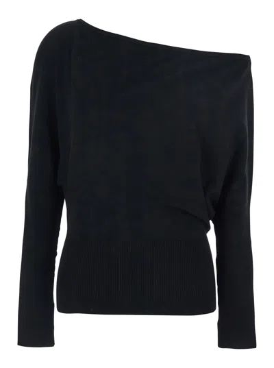 Simkhai Lavina Black Draped Off-shoulder Sweater In Wool Blend Woman In Black