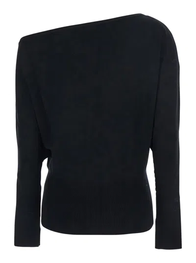 Simkhai Lavina Black Draped Off-shoulder Sweater In Wool Blend Woman In Black