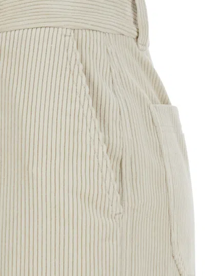 Dunst White Pants With Belt Loops And Wide Leg In Corduroy Woman In White