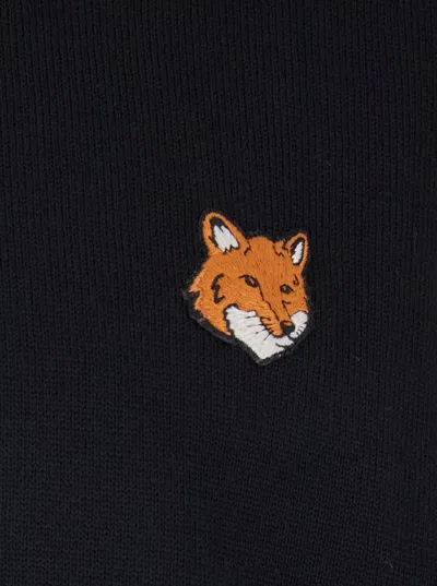Maison Kitsuné Wool Crewneck Sweater Featuring Fox Design In Black