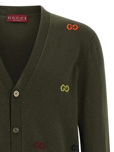 Gucci Gg Intarsia Cardigan Sweaters And Cardigans Green In Green