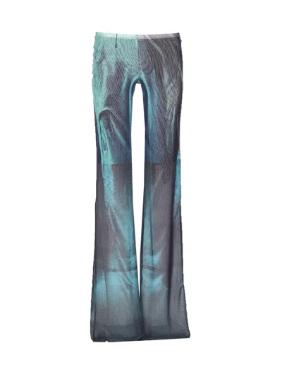 Jean Paul Gaultier Printed Flared-leg Mesh Trousers In Blue