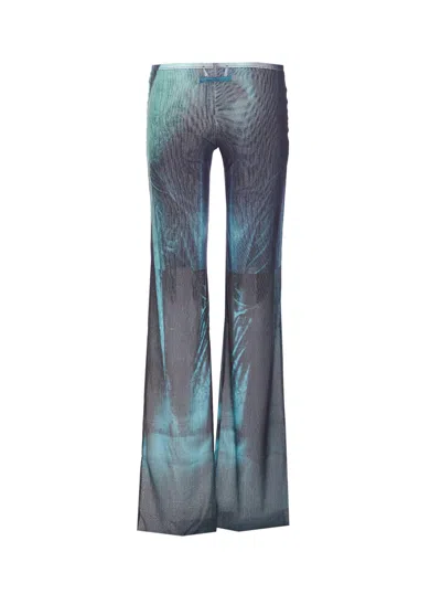Jean Paul Gaultier Printed Flared-leg Mesh Trousers In Blue