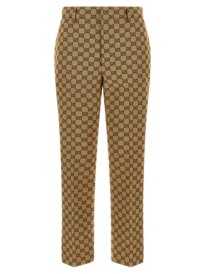 Gucci Gg Fabric Trousers Pants Beige In Nude