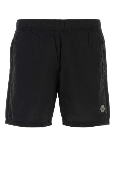 Stone Island Slim Fit Swim Trunks With Compass Patch In Black