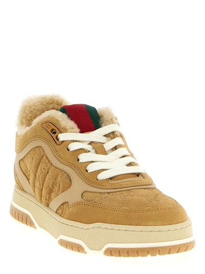 Gucci Perforated Accent Re-web Style Sneakers In Brown
