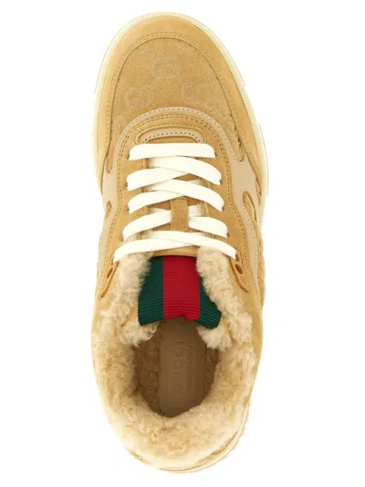 Gucci Perforated Accent Re-web Style Sneakers In Brown