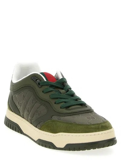 Gucci Round Toe Re-web Sneakers With Contrast Panel In Green