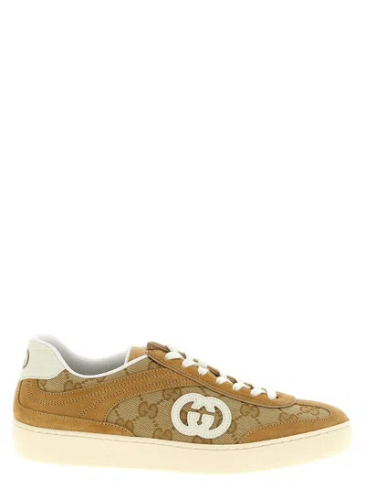 Gucci Beige G75 Sneaker In Suede And Gg Fabric Women In Brown