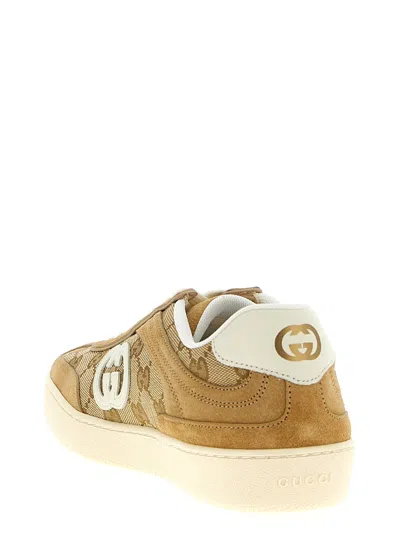 Gucci Beige G75 Sneaker In Suede And Gg Fabric Women In Brown