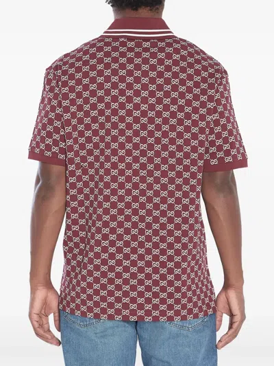 Gucci Men Red Polo Shirt With Striped Classic Collar In Gg Jacquard Cotton Man In Red