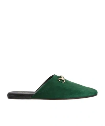 Gucci Suede Leather Sabot With Horsebit In Green