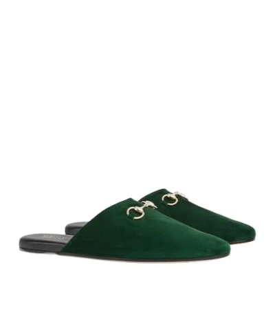 Gucci Suede Leather Sabot With Horsebit In Green