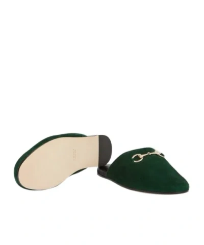 Gucci Suede Leather Sabot With Horsebit In Green