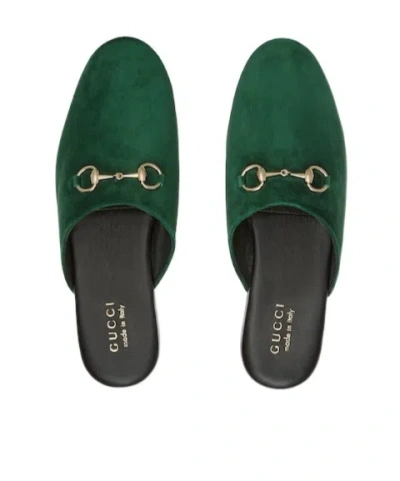 Gucci Suede Leather Sabot With Horsebit In Green