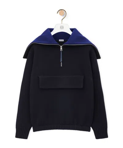 Loewe Zip-up Sweater In Wool In Blue