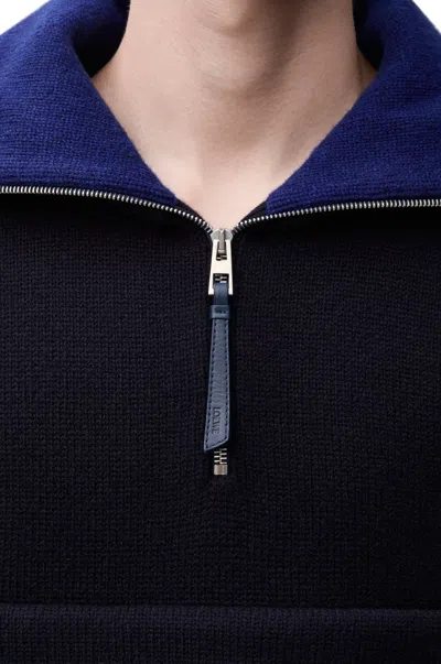 Loewe Zip-up Sweater In Wool In Blue