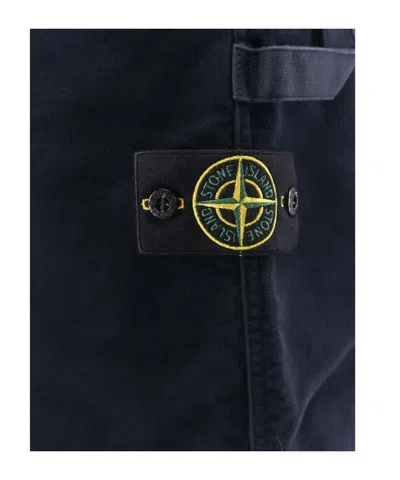 Stone Island Soft Velvet Trousers With Pockets And Loops In Blue