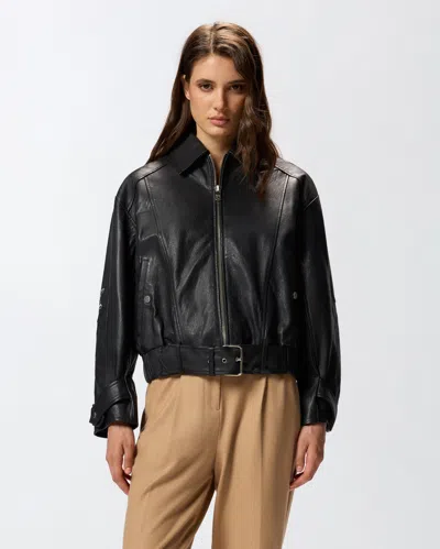 Pinko Bubble Leather Jacket With Embroidery In Black