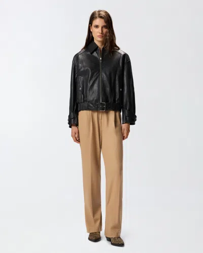 Pinko Bubble Leather Jacket With Embroidery In Black