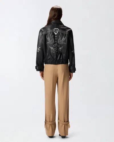 Pinko Bubble Leather Jacket With Embroidery In Black