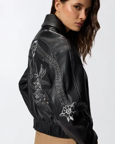 Pinko Bubble Leather Jacket With Embroidery In Black