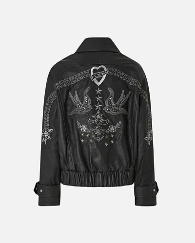Pinko Bubble Leather Jacket With Embroidery In Black