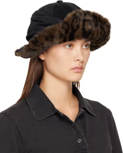 Andersson Bell Knot Faux-fur Trim Cap In Animal Print