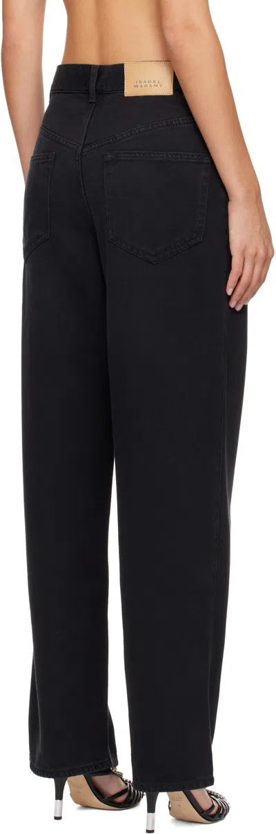 Isabel Marant Distressed Denim Trousers With Wide-leg Design In Black