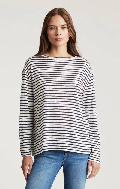 Mavi Boat Neck Long Sleeve T-shirt In Navy Blazer Stripe In Blue