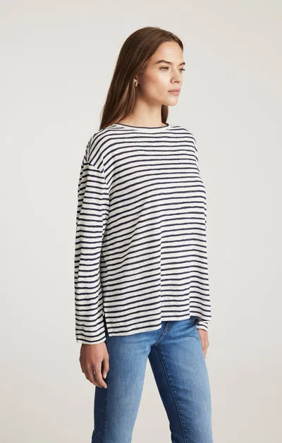 Mavi Boat Neck Long Sleeve T-shirt In Navy Blazer Stripe In Blue