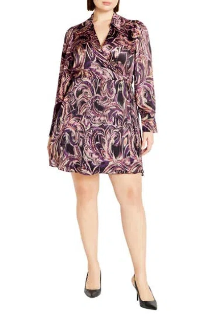 City Chic Zelda Print Long Sleeve Wrap Dress