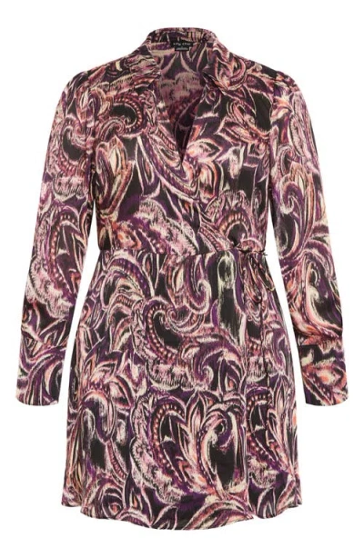 City Chic Zelda Print Long Sleeve Wrap Dress