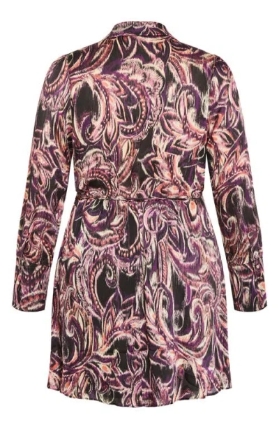 City Chic Zelda Print Long Sleeve Wrap Dress