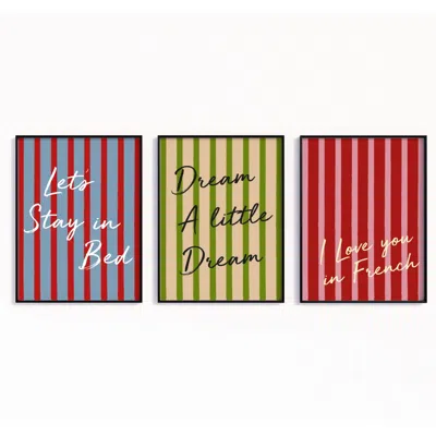 Fanclub Set Of 3 Exclusive Striped Bedroom Sayings Art Print Gift Set In White