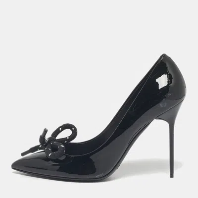 Pre-owned Burberry Black Patent Leather Finsbury Bow Pumps Size 40