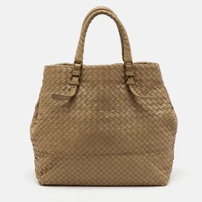 Pre-owned Bottega Veneta Beige Intrecciato Leather Medium Cesta Tote In Sand
