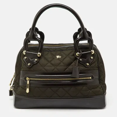 Pre-owned Burberry Dark Brown Quilted Nylon And Leather Westbury Satchel