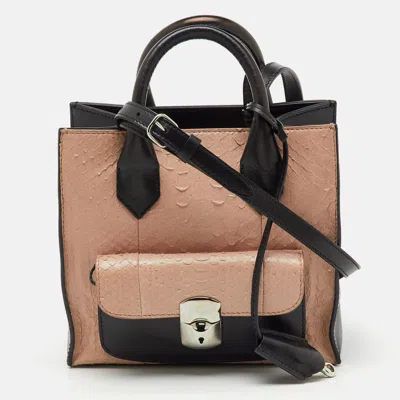 Pre-owned Balenciaga Black/peach Leather And Python Padlock Mini All Afternoon Tote