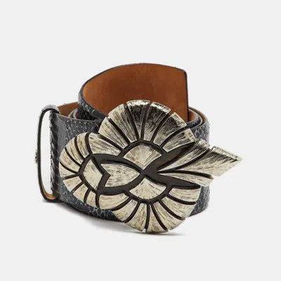 Pre-owned Roberto Cavalli Black/silver Snakeskin Leather Waist Belt 95cm