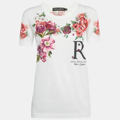 Pre-owned Dolce & Gabbana White Embellished Printed Cotton T-shirt Xs