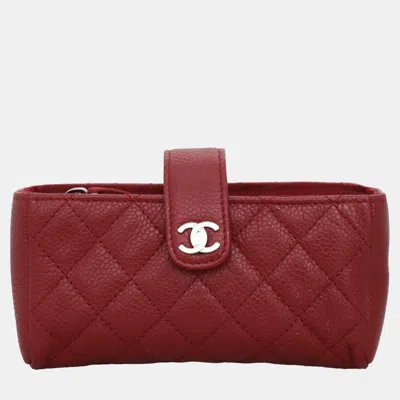 Pre-owned Chanel Caviar Phone Pouch In Red