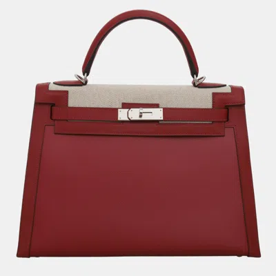Pre-owned Hermes Kelly 32 Berline Rouge Pigment Bag In Red