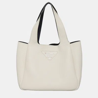Pre-owned Prada Vitello Daino Soft Small Dynamique Tote In White