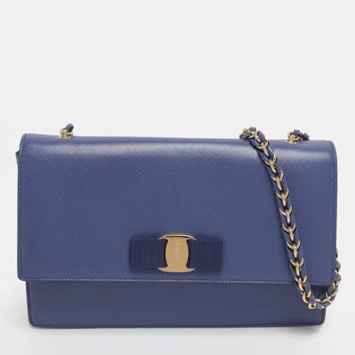 Pre-owned Ferragamo Blue Leather Ginny Shoulder Bag