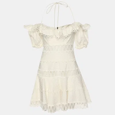 Pre-owned Zimmermann White Linen Blend Paneled Melody Off Shoulder Mini Dress Xs