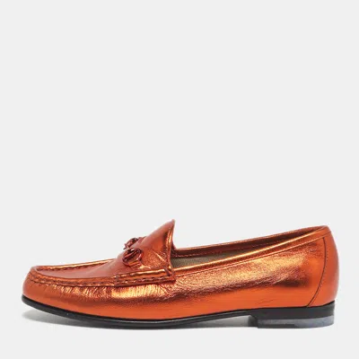 Pre-owned Gucci Copper Leather 1953 Horsebit Loafers Size 36.5 In Brown