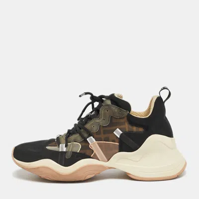 Pre-owned Fendi Black/brown Zucca Mesh And Pvc Fluid High Top Sneakers Size 39