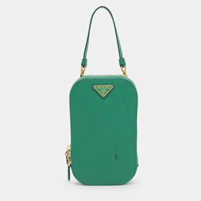 Pre-owned Prada Green Saffiano Lux Leather Phone Crossbody Bag
