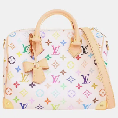 Pre-owned Louis Vuitton White Takashi Murakami Monogram Multicolore Speedy Bandouliere 25